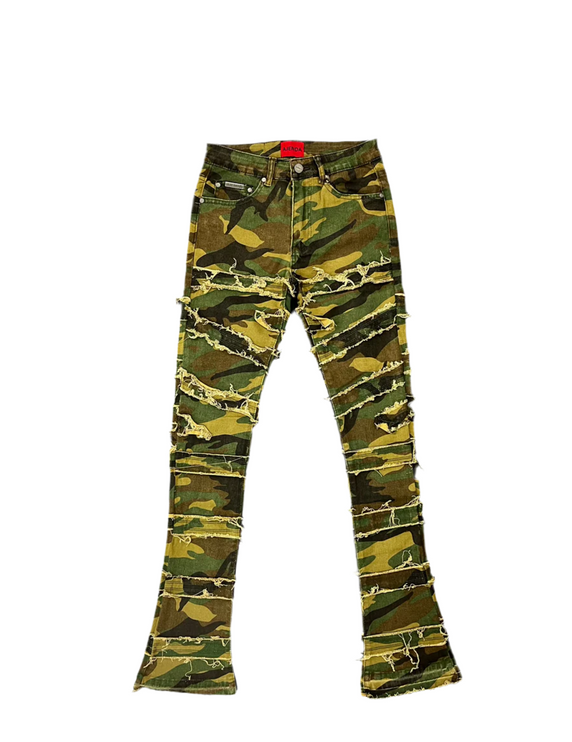 AJENDA STACKED FLARE JEANS ‘CAMO’