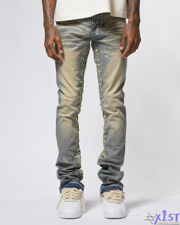 AJENDA STACKED FLARE JEANS ‘DIRTY WASH’