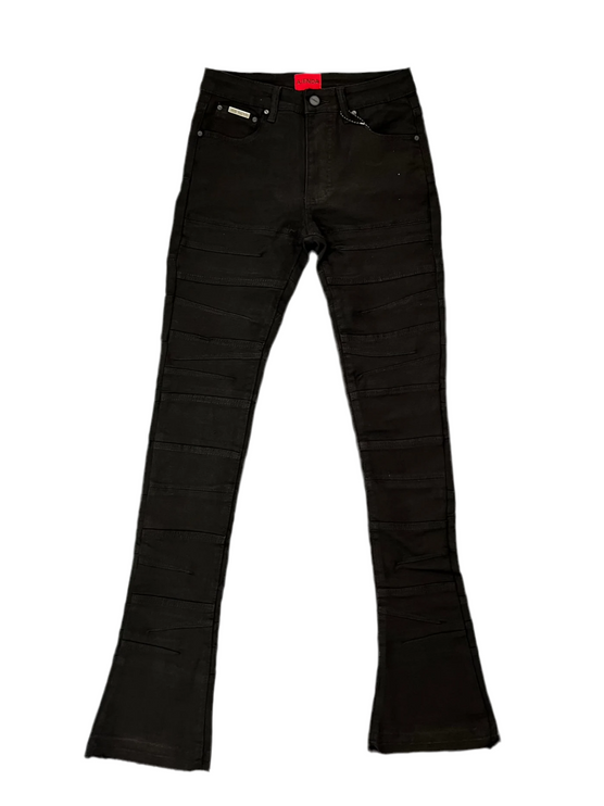 AJENDA STACKED FLARE JEANS ‘JET BLACK’