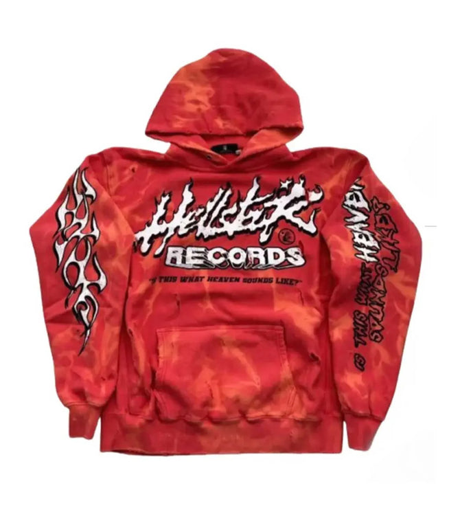 HELLSTAR RECORDS TIE DYE RED HOODIE