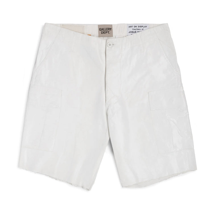 GALLERY DEPT. WHITE FOIL CARGO SHORTS